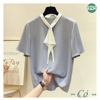 Áo sơ mi tay ngắn cột nơ - A1234