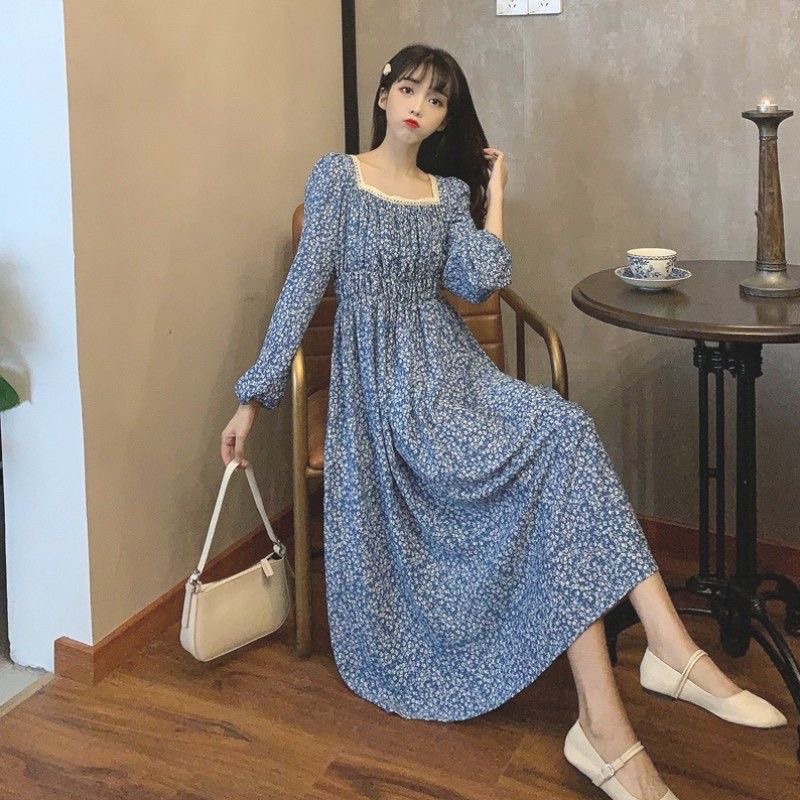 Váy xanh hoa nhí cổ viền trắng Ulzzangshop520