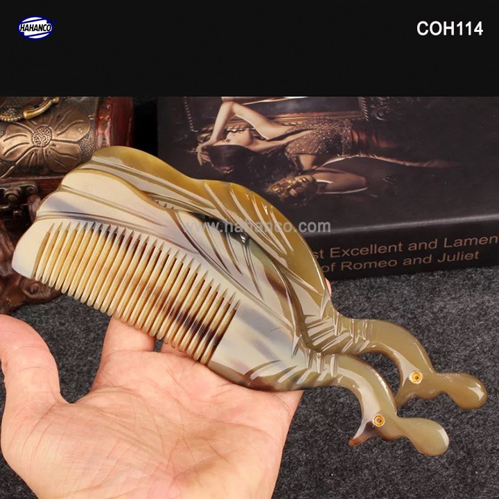 Lược sừng con Công đẹp làm quà tặng nữ - COH114 (Size: XL - 21cm) Chăm sóc tóc - Horn Comb of HAHANCO