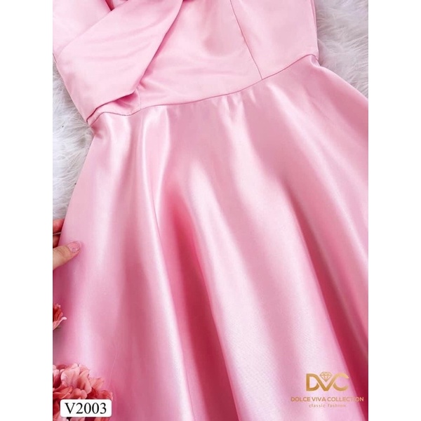 Váy đi tiệc sang trọng màu Hồng baby hoa lệch vai V2003 _ đến từ thương hiệu (DVC) Dolce Viva Collection