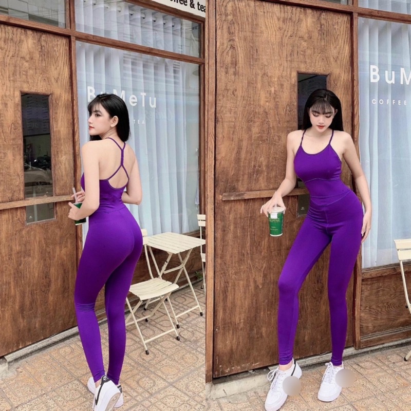 Bộ tập gym và yoga jumpsuit chữ x sẵn mút BVND03