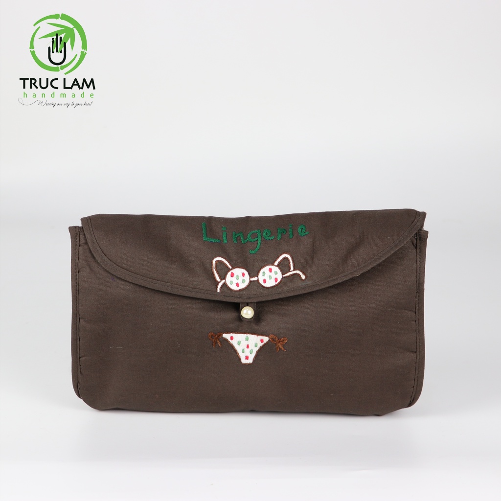 Ví Cầm Tay Nữ Túi Mỹ Phẩm Du Lịch Nắp Gập Họa Tiết Thêu Bikini Trúc Lâm Handmade