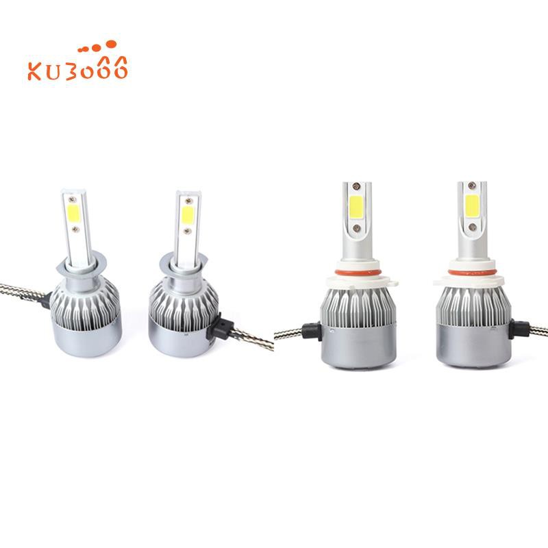 4 Pcs C6 LED Car Headlight Kit COB 36W 7600LM White Light Bulbs, 2 Pcs 9005 & 2 Pcs H1