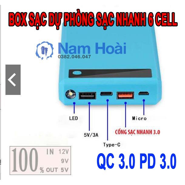Box sạc nhanh 6 cell 5V3A QC 3.0 PD 3.0 (Có thể dể dàng tháo lắp)