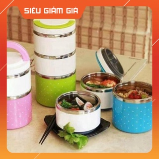 Camen - Cặp lồng cơm giữ nhiệt chấm bi lõi INOX