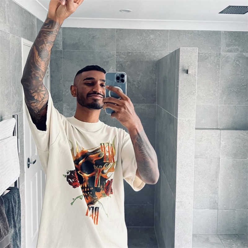 Áo Thun Tay Ngắn Cổ Tròn In Hình Đầu Lâu Hoa Hồng Thời Trang Cho Cặp Đôi