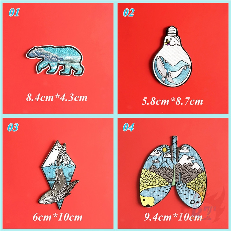 ☸ Ins - Blue Ocean : Bear / Whale / Lung Iron-on Patch ☸ 1Pc/4Pcs DIY Sew on Iron on Badges Patches