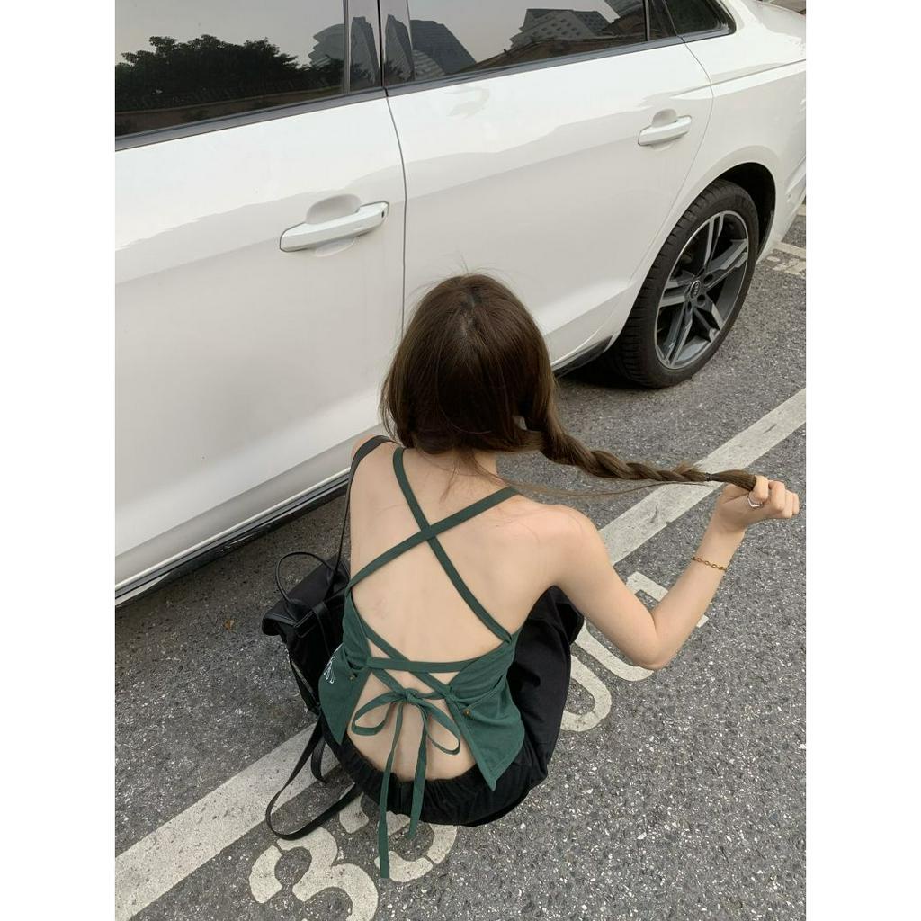 Porozi Áo croptop Hai Dây Màu Xanh Lá Thời Trang Mùa Hè Cho Nữ