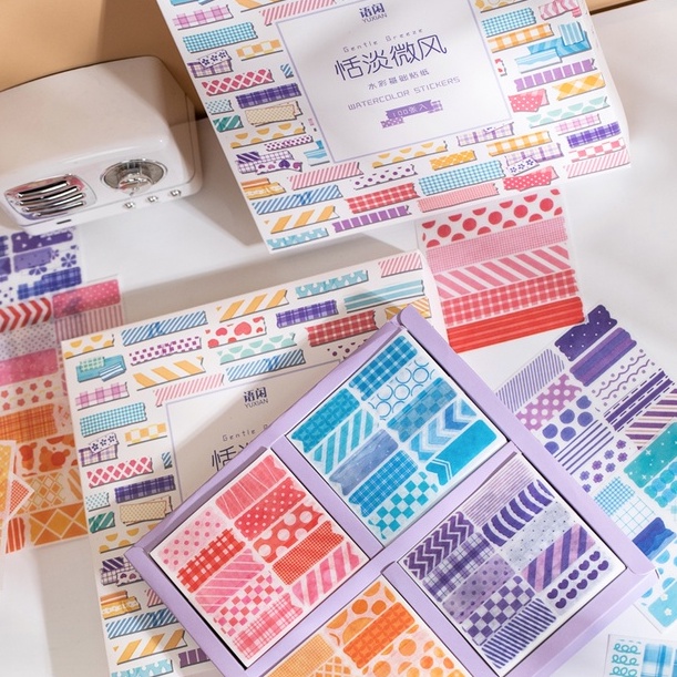 Hộp 100 tấm sticker miếng thay thế washitape 4 màu xinh xắn trang trí sổ