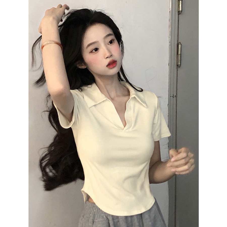 Áo croptop ZHELIHANGFEI cổ polo tay ngắn thiết kế độc đáo thời trang quyến rũ dành cho nữ