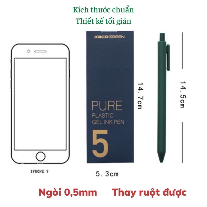 Bộ 5 bút gel KACO PURE mực nhiều màu ngòi 0,5mm (Hàng Chính Hãng)