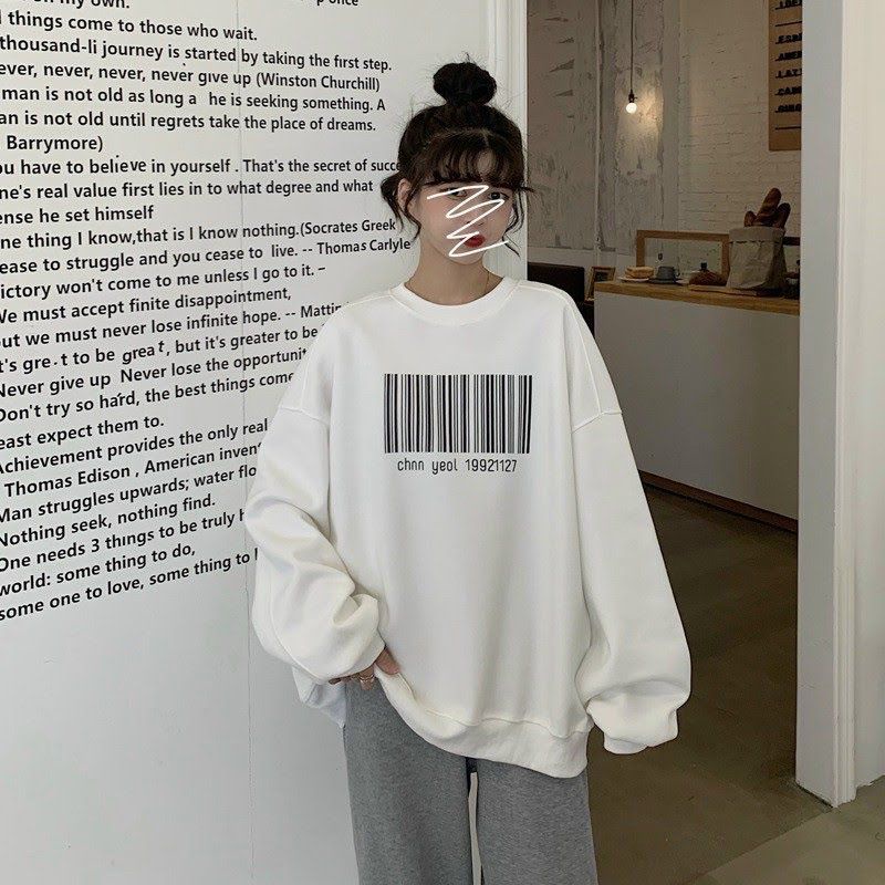 Áo nỉ sweater unisex bigsize form rộng in mã vạch | BigBuy360 - bigbuy360.vn