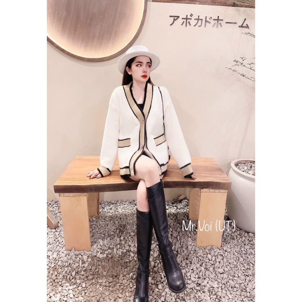 ÁO cadigan len lông viền to