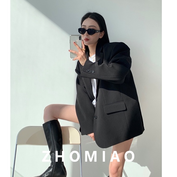 ✼✽₪Áo Khoác Vest Đen Vai Rộng Phong Cách Hồng Kông Hàn Quốc Thiết Kế Dành Cho Nữ