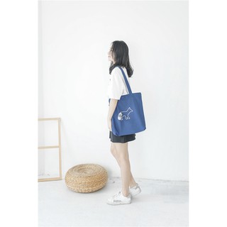 Túi tote vải canvas ngăn nhỏ đựng bên trong hình cáo xanh kèm đuôi bông dễ thương có ảnh thật và video