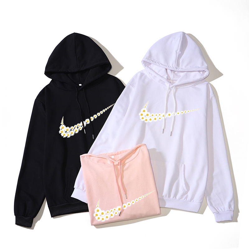 Áo Khoác Hoodie Tay Dài Dáng Rộng In Hình Hoa Cúc & Nike Thời Trang Phong Cách Hàn Quốc Cho Cặp Đôi