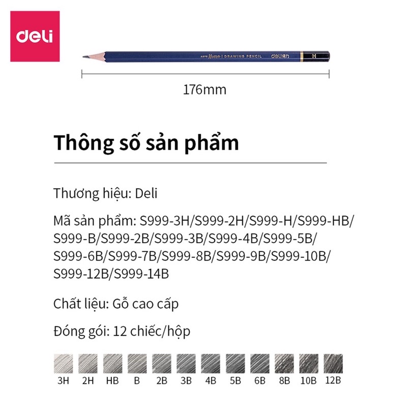 Bút Chì Gỗ Lục Giác, bút chì mỹ thuật  S999 - Deli