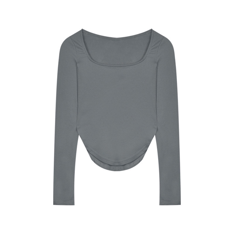 Áo Thun Tay Dài Cổ Chữ U Màu Sắc Đơn Giản Cho Nữ