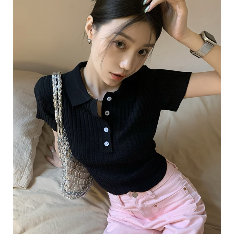 Áo Croptop Dệt Kim Tay Ngắn Thời Trang Mùa Hè Cho Phái Nữ