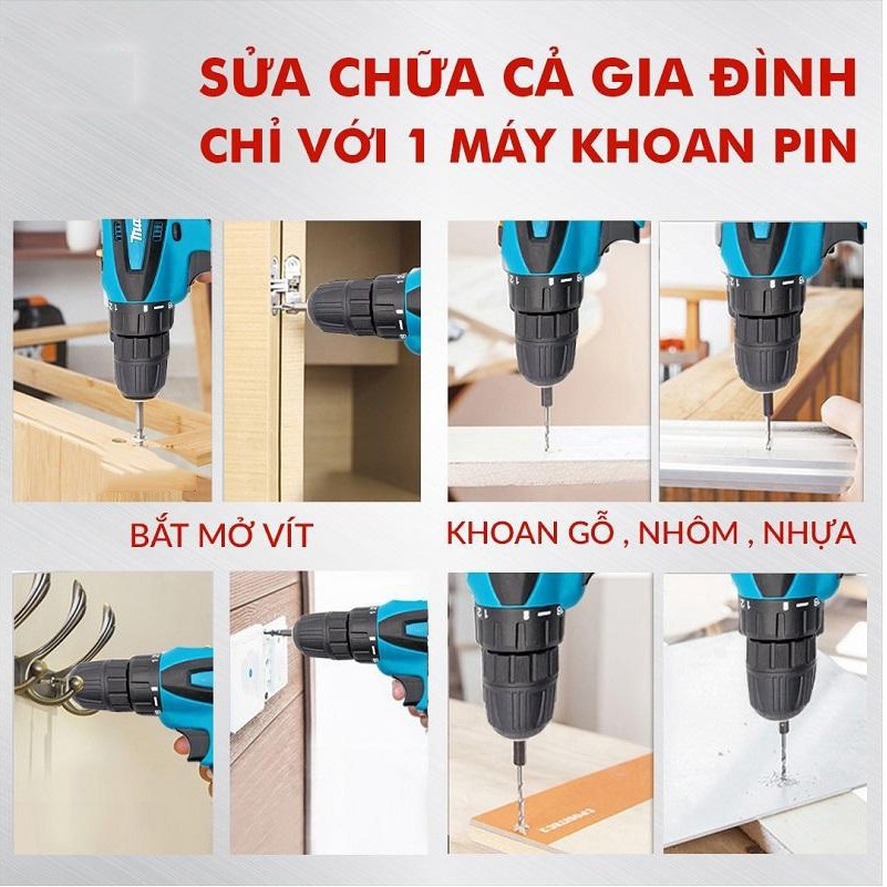 [Chính Hãng] [TẶNG PHỤ KIỆN] Máy Khoan Pin Makita 12V tăng kèm phụ kiện 25 mũi và ốc