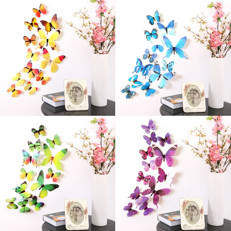 Set 12 Sticker Dán Tường Hình Bướm 3D Trang Trí Phòng Ngủ Cho Bé
