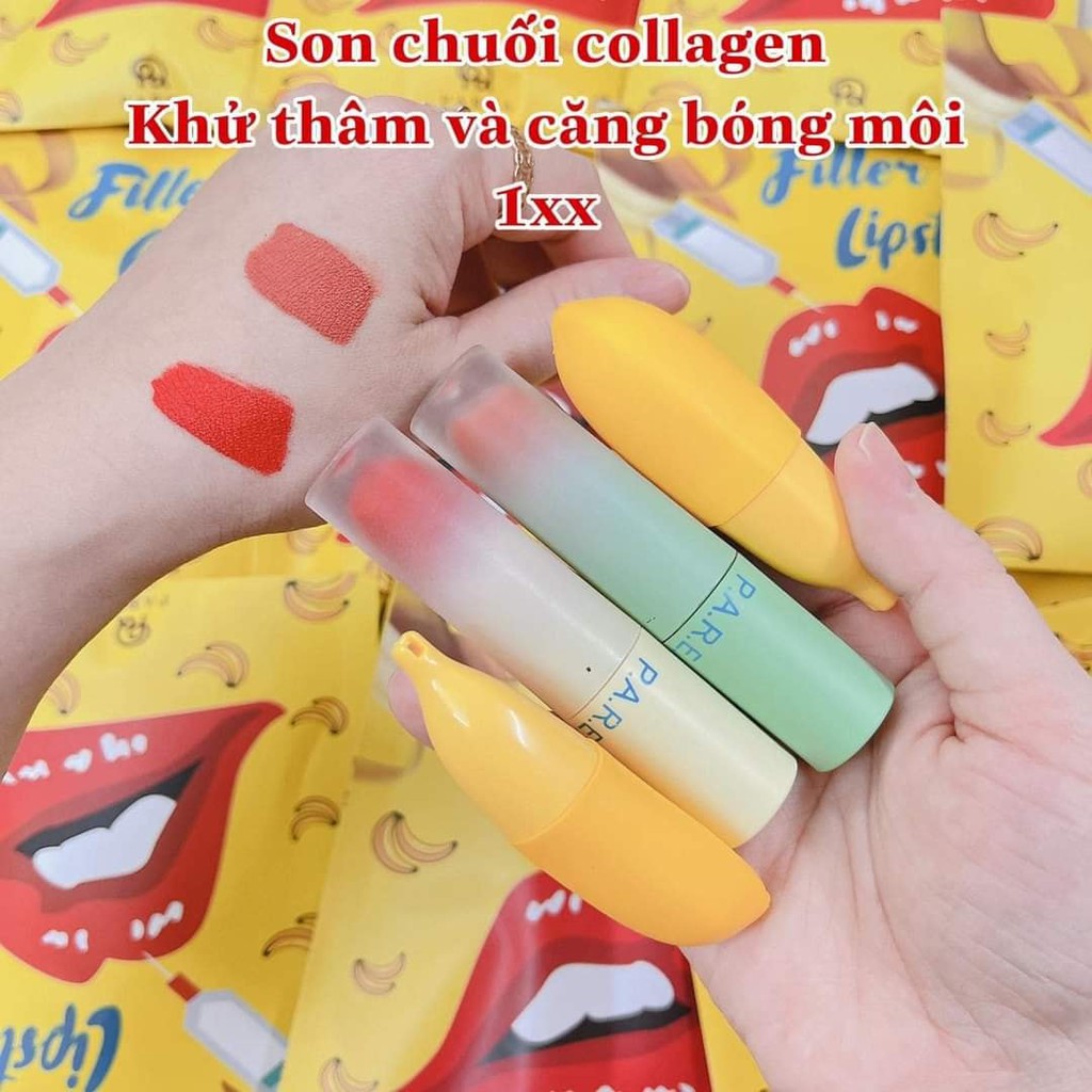 Son Filler Collagen Chuối Khử Thâm Parea cùng son màu Chu Lipstick