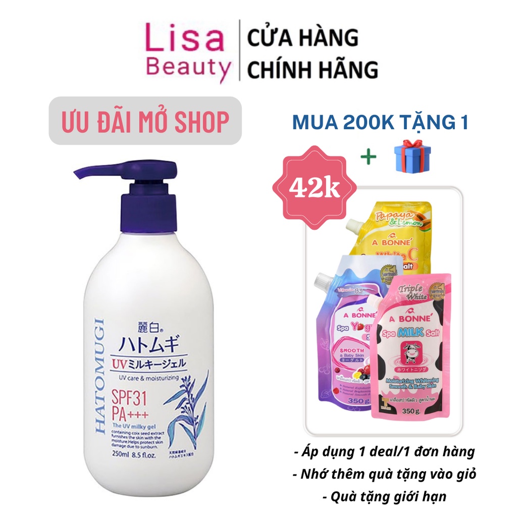 Sữa Dưỡng Thể Chống Nắng Reihaku Hatomugi SPF31 PA+++ UV Care & Moisturizing Milky Gel 250ml