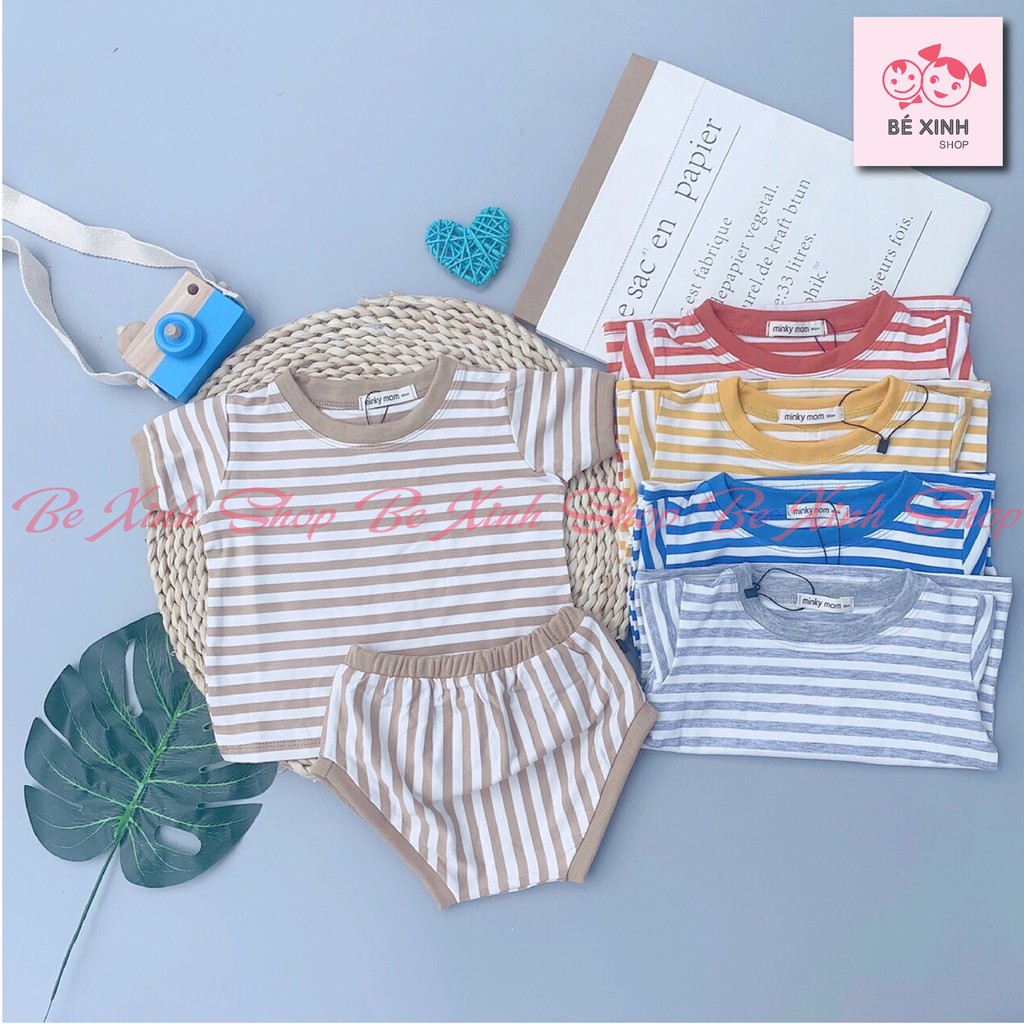 Đồ bộ em bé gái bé trai trẻ em sơ sinh ngắn tay MinkyMom [Cưng muốn xỉu] đồ bộ ngắn tay body cho bé gái trai KẺ SỌC CHIP