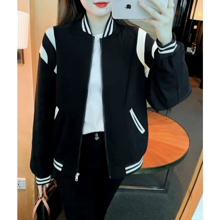 áo khoác bomber nữ phối viền có dây kéo thời trang chống nắng cáo cấp