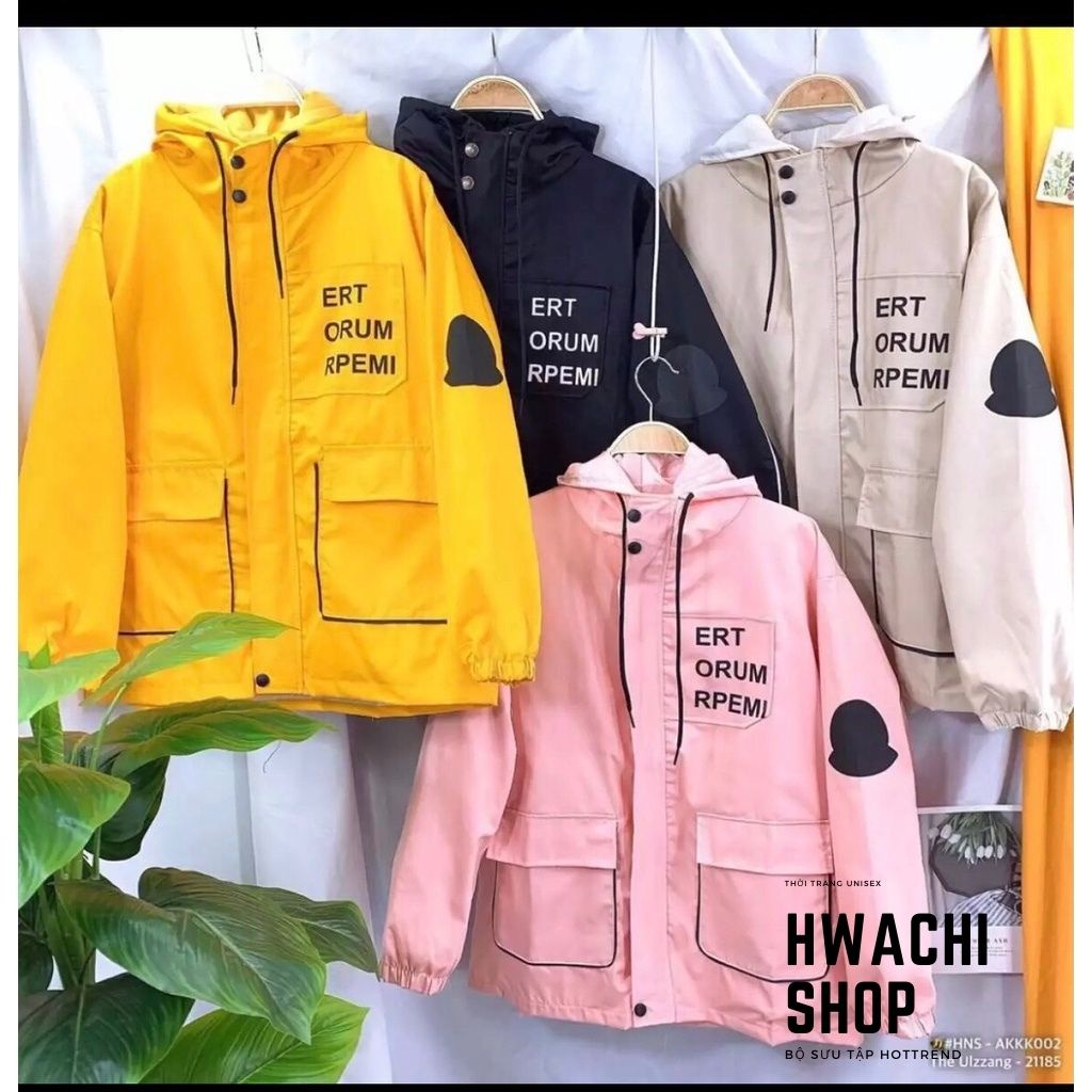 Áo khoác kaki ERT 2 lớp dáng rộng kèm mũ in chữ khóa kéo 4 màu G033 | BigBuy360 - bigbuy360.vn