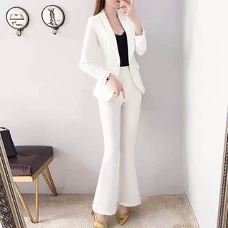 Set bộ vest trắng cao cấp quần ống loe size M L XL 2Xl