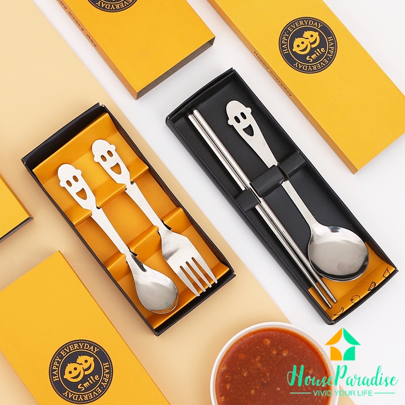 Bộ đồ ăn hình mặt cười bằng thép không gỉ chất lượng cao