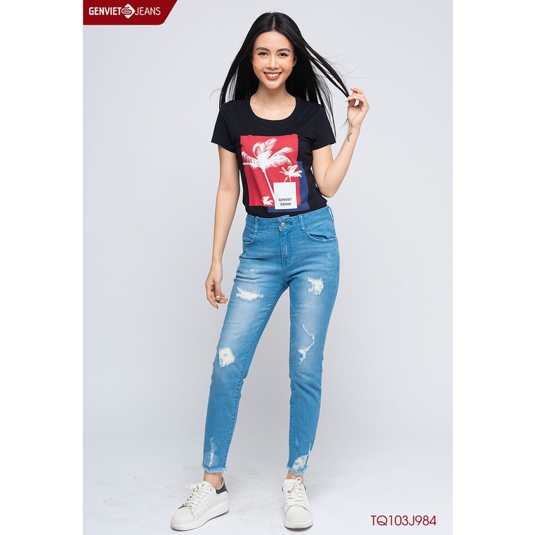 Quần Dài Jeans Nữ Rách GENVIET TQ103J984