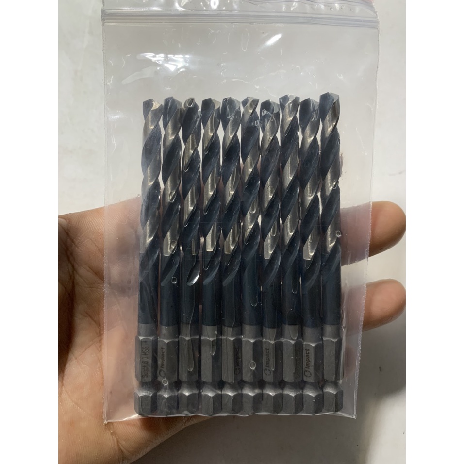 ( Sỉ mũi khoan Bosch ) Túi 10 mũi khoan inox , sắt thép bosch 6ly chính hãng chuôi lục giác