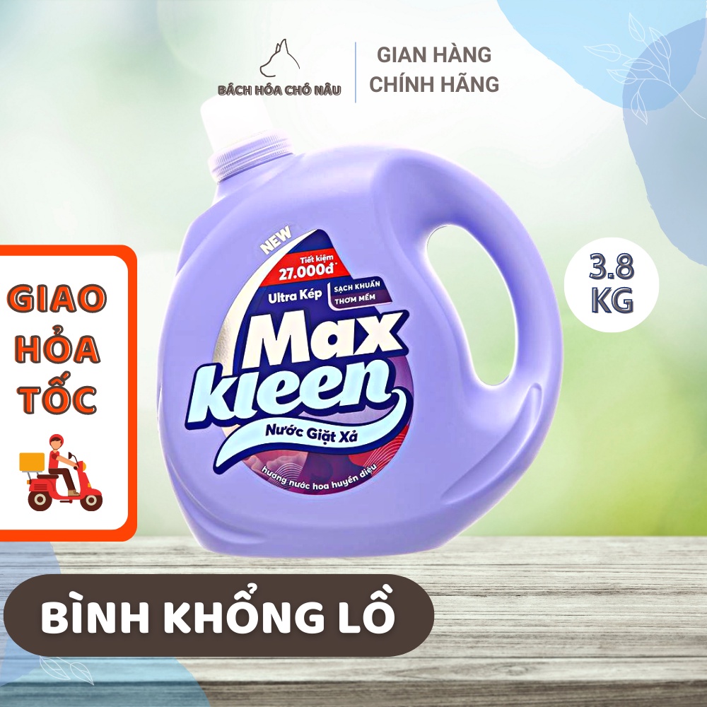Nước Giặt Xả 2 Trong 1 Maxkleen 3.8KG/ BÌNH KHỔNG LỒ Hương Nước Hoa Huyền Diệu Siêu Thơm Lâu [ Hàng Chính Hãng]