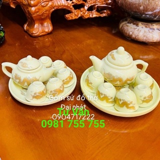 Bộ trà 5 chén thờ cúng_bộ ấm chén vàng gốm sứ bát tràng