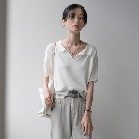 NZN Áo thun ngắn tay cổ bẻ thanh lịch dành cho nữ