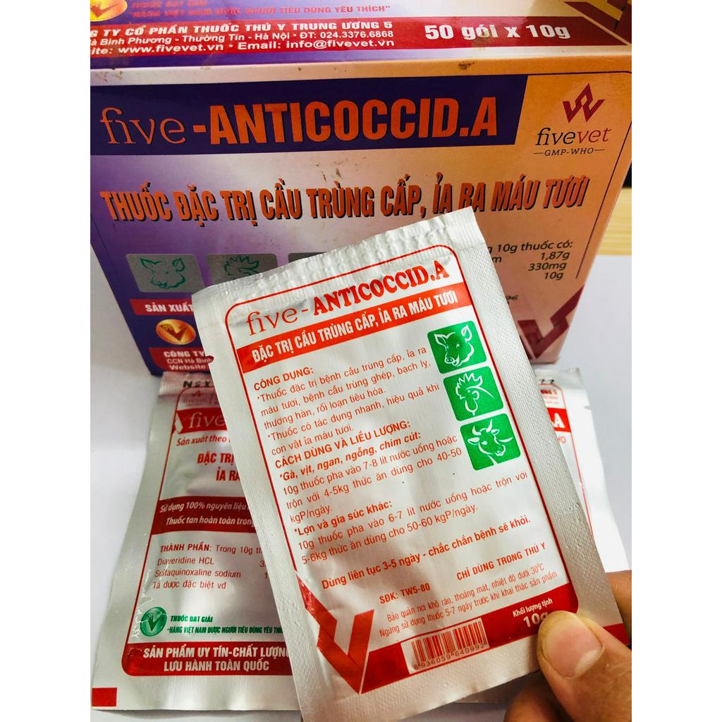 Five-anticoccid.a  Cầu trùng, phân máu tươi trên gia súc gia cầm hiệu quả cao Gói 10gr