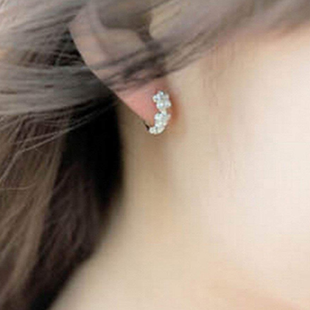 Bông Tai Mạ Bạc 925 Hình Hoa Đính Đá Xinh Xắn