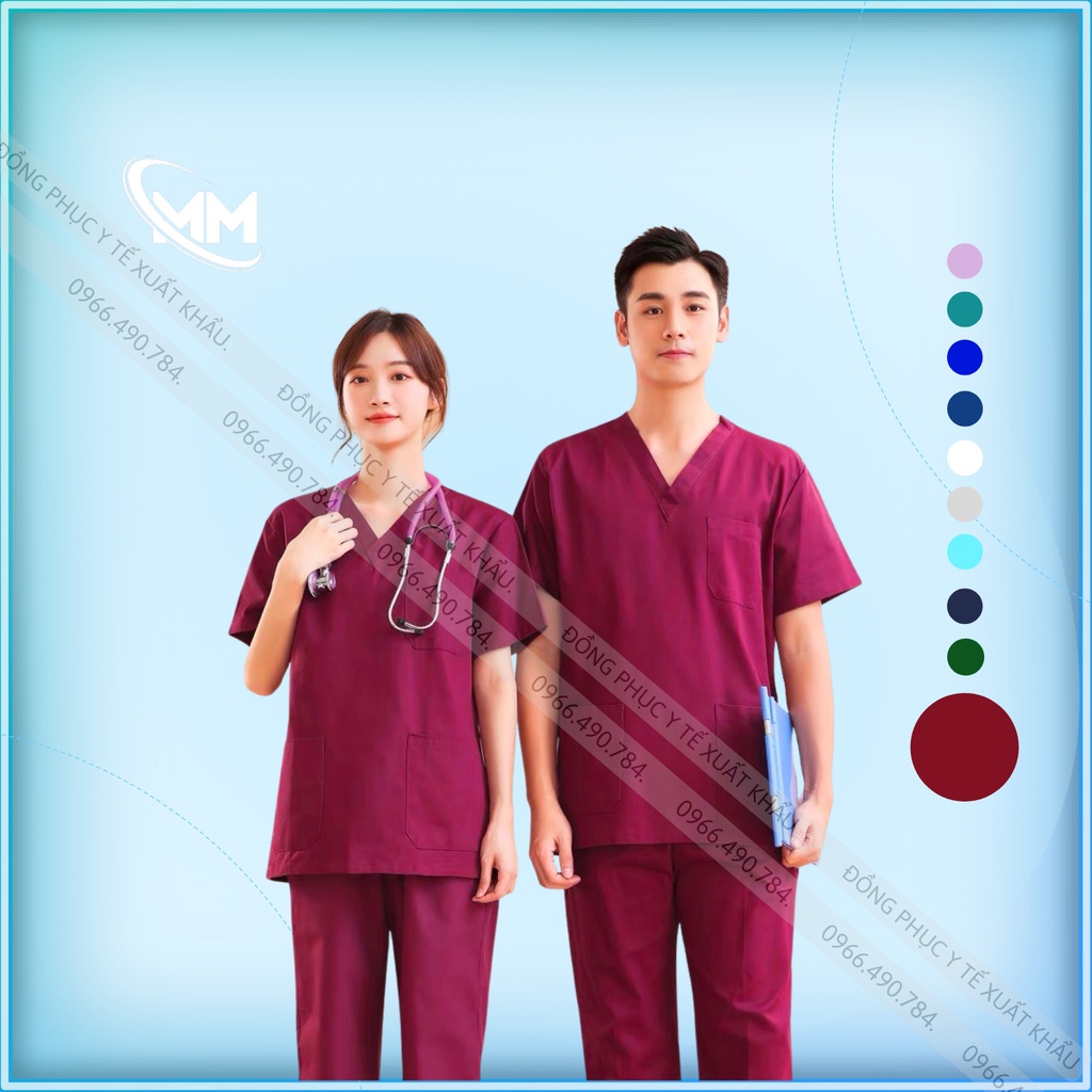 Bộ scrubs Đỏ Đô, Quần áo Blouse, y tá, bác sĩ, phẫu thuật, thẩm mỹ, Spa, Đông Phục Y Tế Cao Cấp