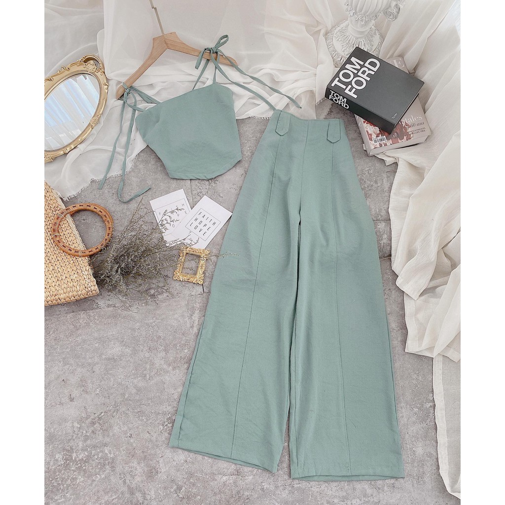 Set áo 2 yếm xanh + quần suông | BigBuy360 - bigbuy360.vn