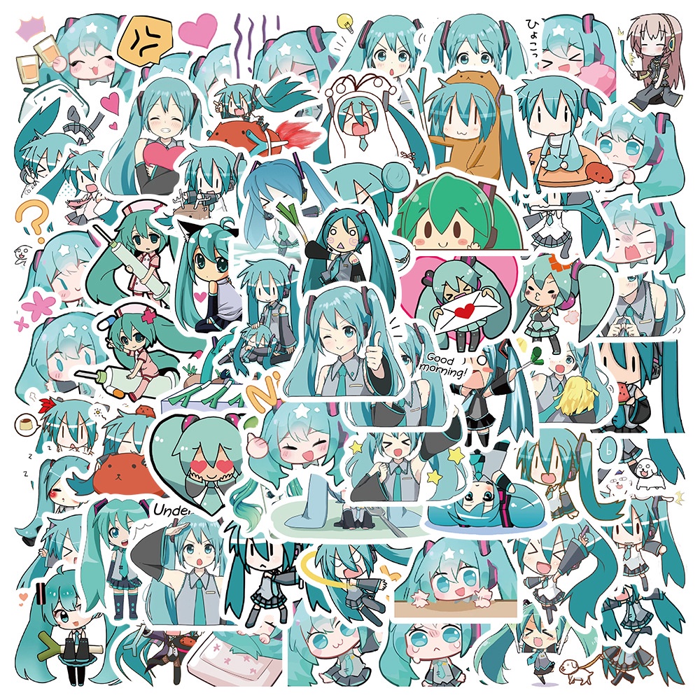 Set 65 Miếng Dán Trang Trí Điện Thoại/Va Li/Notebook Hình Chibi Hatsune Miku Đáng Yêu