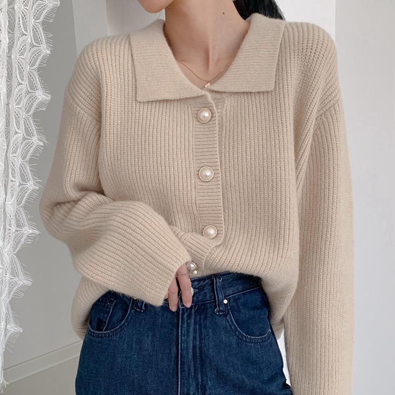Áo khoác cardigan dệt kim dáng rộng kiểu Hàn cổ điển dễ phối đồ dành cho nữ