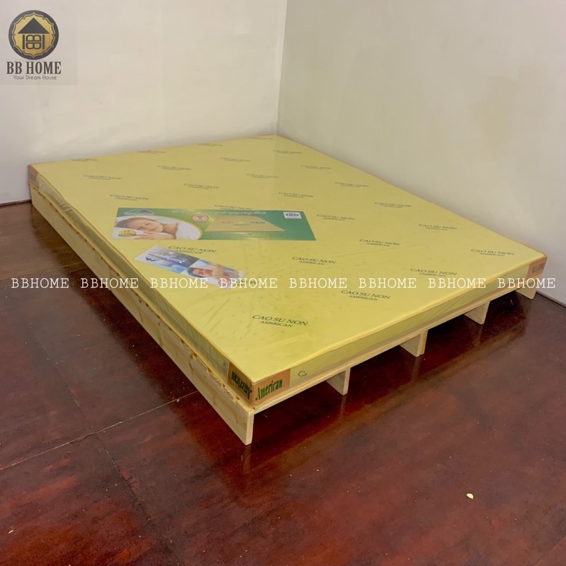 Giường pallet gỗ thông mới 100% BBHome - Sơn phủ PU,nan gỗ dày