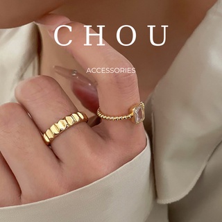Set 2 Nhẫn Đính Đá Vuông | CHOU ACCESSORIES |