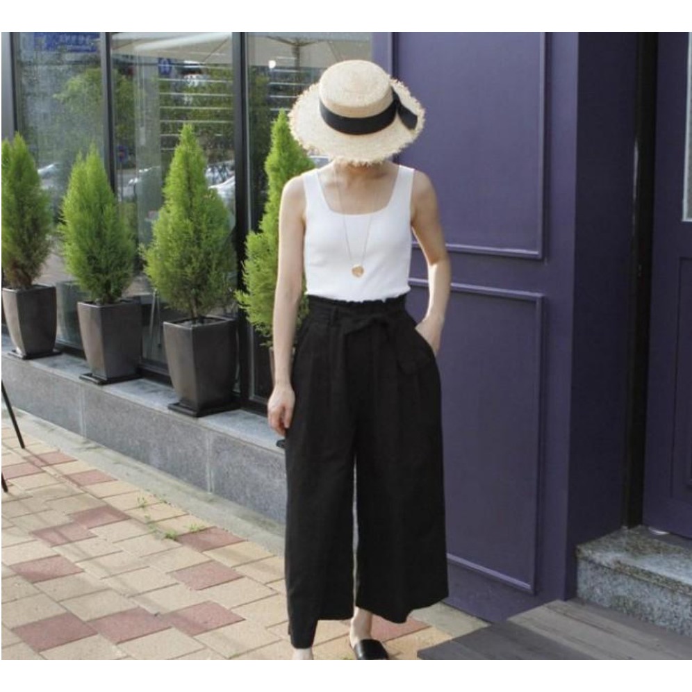 [XẢ] Quần ống rộng cạp chun thắt nơ lưng mềm mát, quần culottes thời trang tôn dáng
