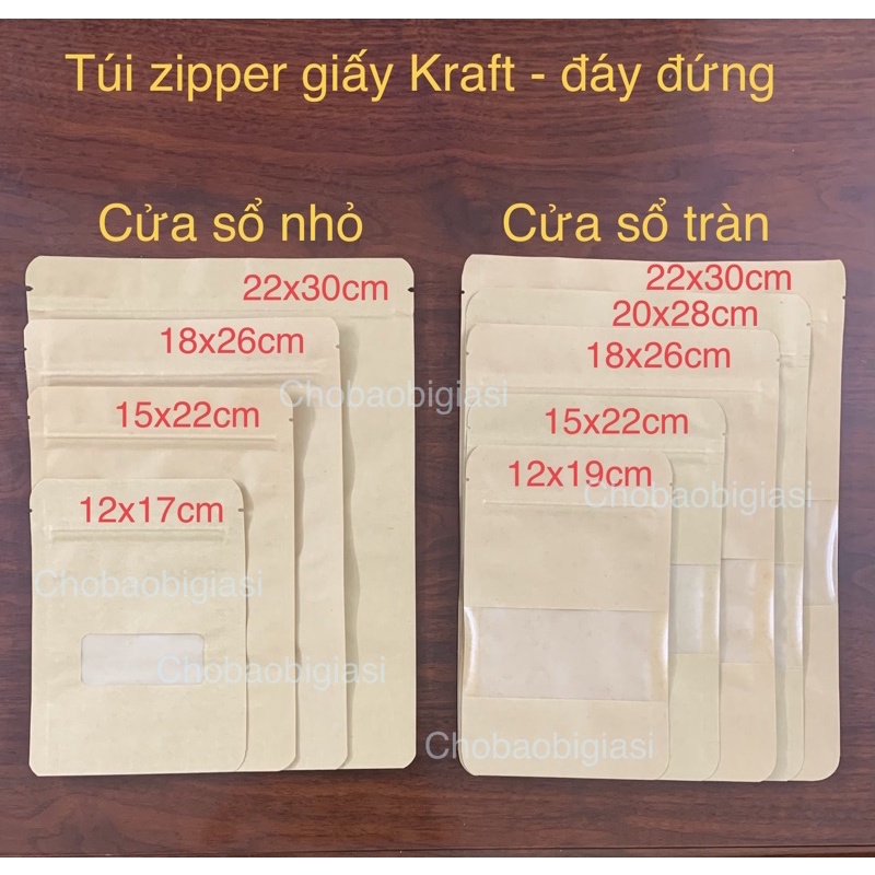 Túi zipper giấy Kraft đáy đứng cửa sổ Nhỏ/ Cửa sổ Tràn đựng thực phẩm (hàng đẹp - sp y hình)