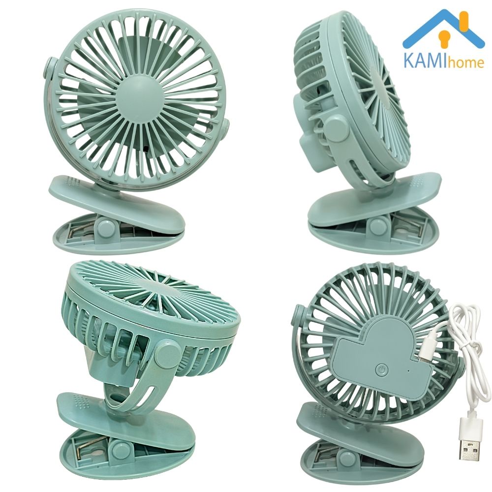 Quạt mini kẹp bàn xe đẩy cầm tay hoặc để bàn Pin sạc tích điện mã 17010