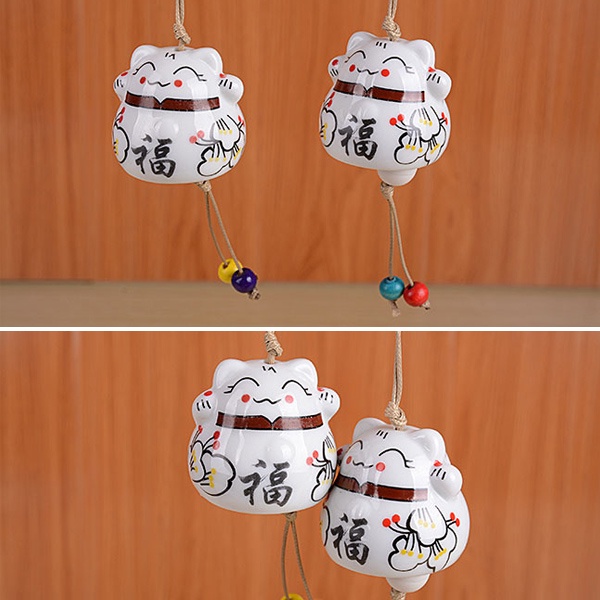 Chuông Gió Gốm Sứ Hình Mèo May Mắn Treo Trang Trí Nhà Cửa/Xe Hơi