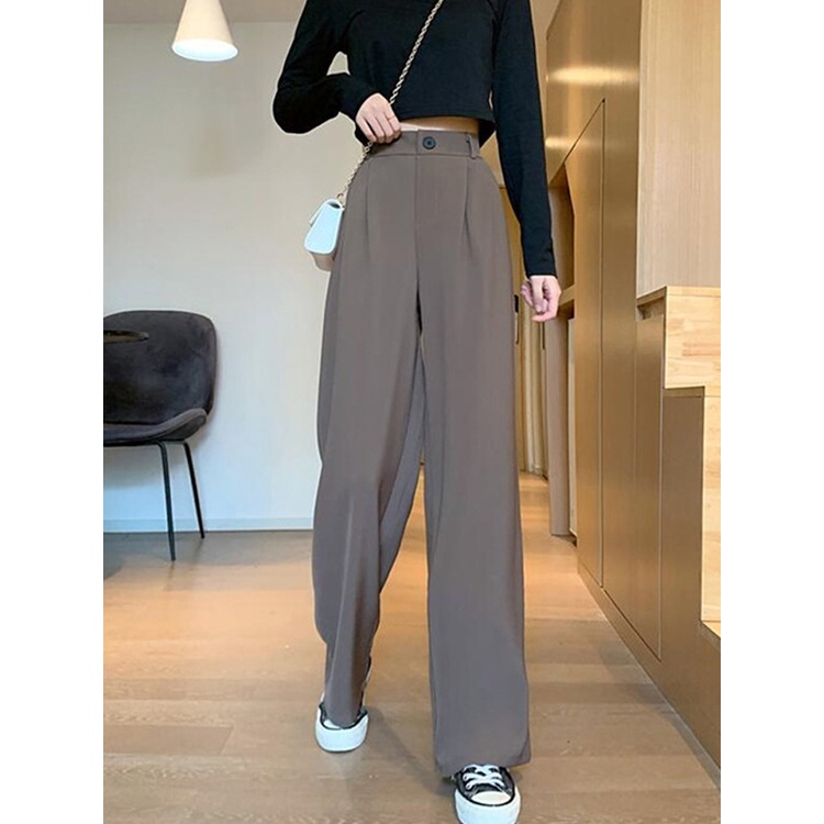 QKOOLE  Quần Dài Nữ Ống Đứng Lưng Cao Thời Trang Hàn Quốc